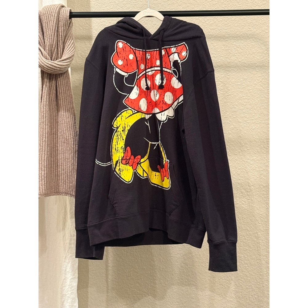 Disney Parks Minnie Mouse Hoodie Black 3D Ears Bow Graphic Sweatshirt Womens L